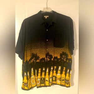 GEORGE Tropical Beer Bottle Hawaiian Button Down Shirt Black L 42-44